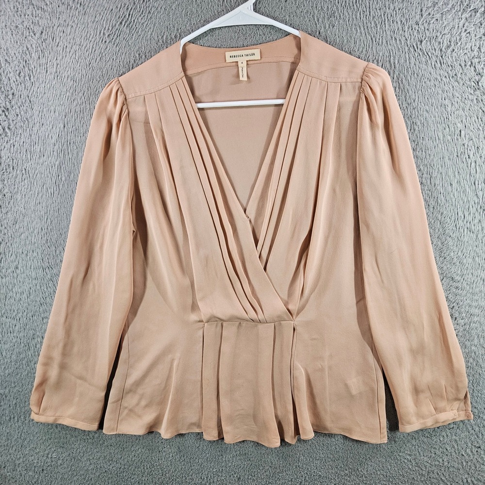 Rebecca Taylor‎ Silk Pleated Surplice V-Neck Blouse Blush Pink Size 4